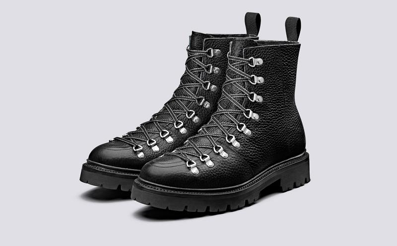 Grenson Brady Mens Hiker Boots - Black Natural Grain IO0896